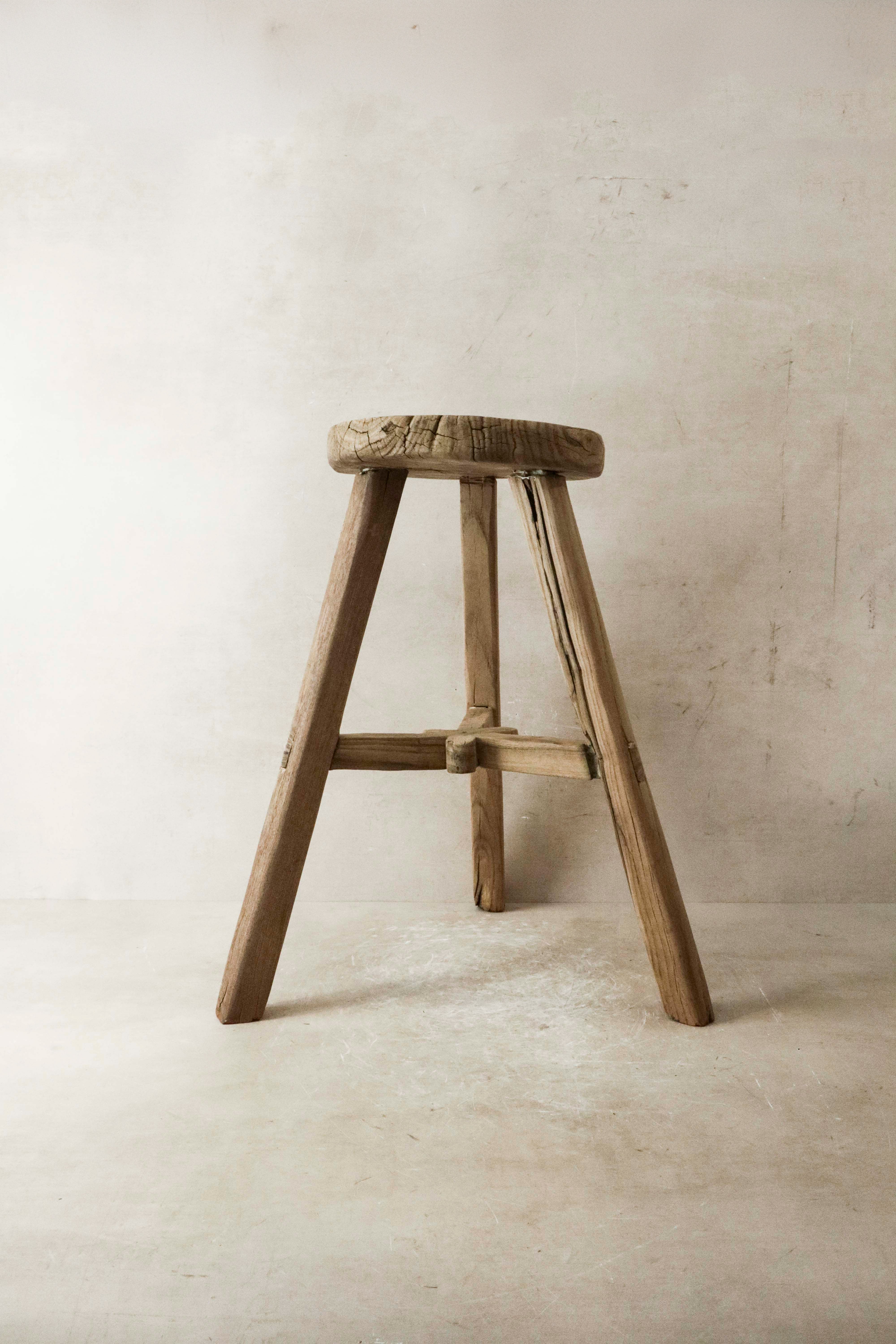 Botanical Boys Vintage Rustic Elm Wood Stool - Round - No 21