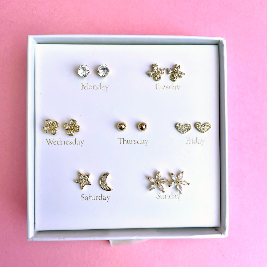 White Leaf Seven Days Of Stud Earrings