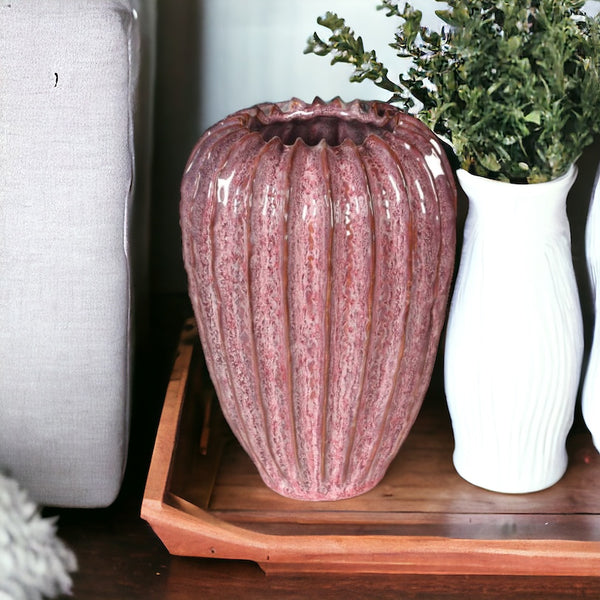 Persora Large Pink Ribbed Vase