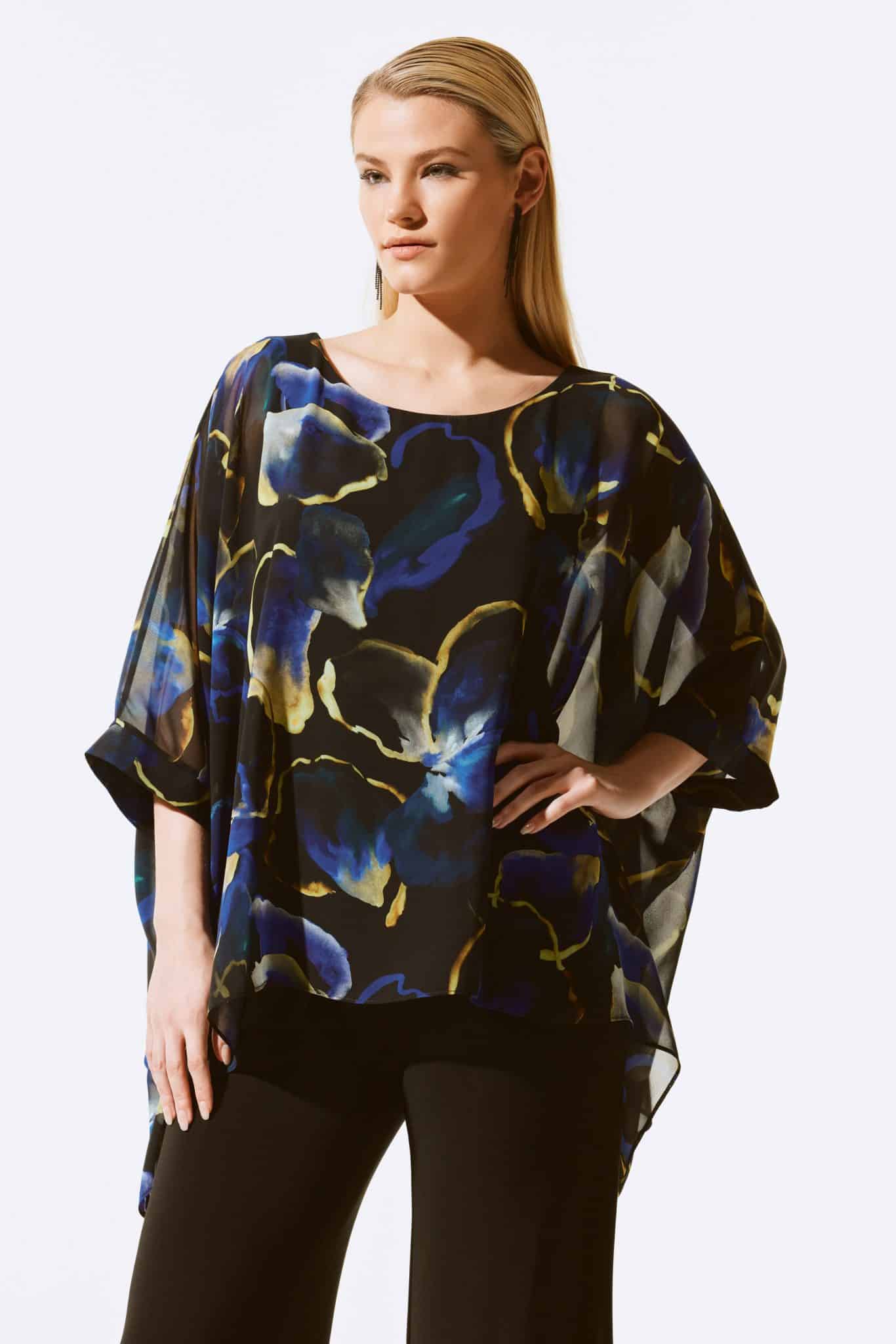 Joseph Ribkoff Joseph Ribkoff Chiffon Floral Print Poncho Top