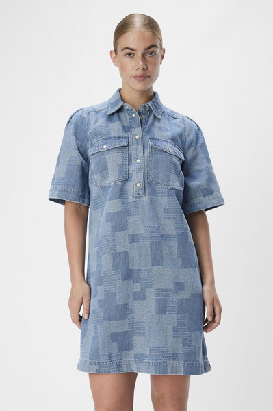 Object Ylva Light Blue Denim Squares Shirt Dress