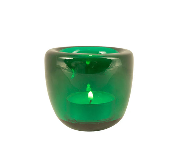 British Colour Standard Glass Handmade Tealight Holder Peacock Green