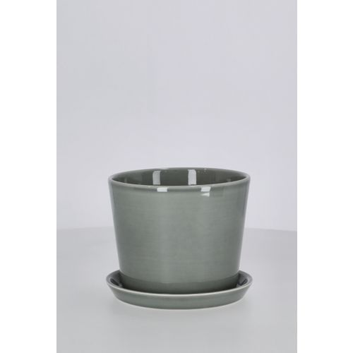 HAY Botanical Family pot & saucer, M, dusty green