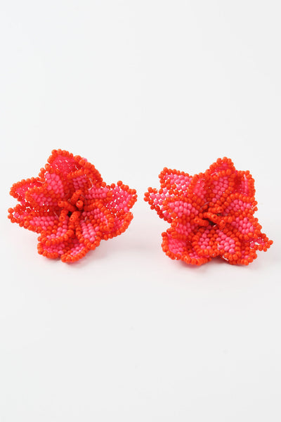 My Doris 3d Neon Pink Flower Beaded Earrings