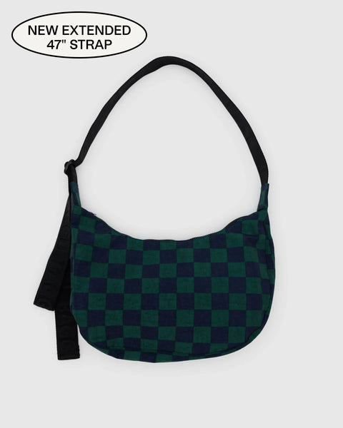 Baggu Medium Nylon Crescent Bag - Navy Green Check