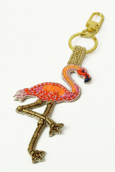 My Doris Pink Flamingo Beaded Keyring