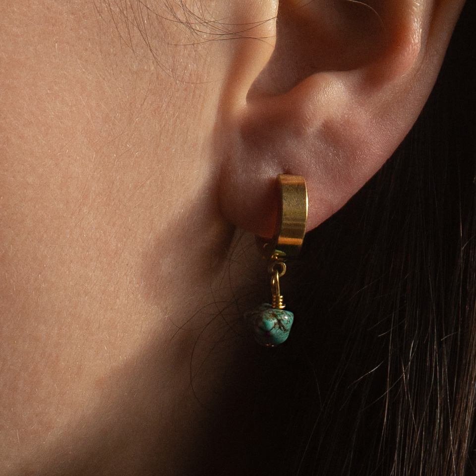 A Weathered Penny  Gold Plated Turquoise Hoops