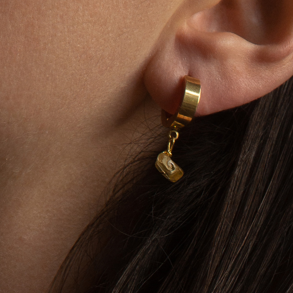 A Weathered Penny  Gold Plated Citrine Hoops