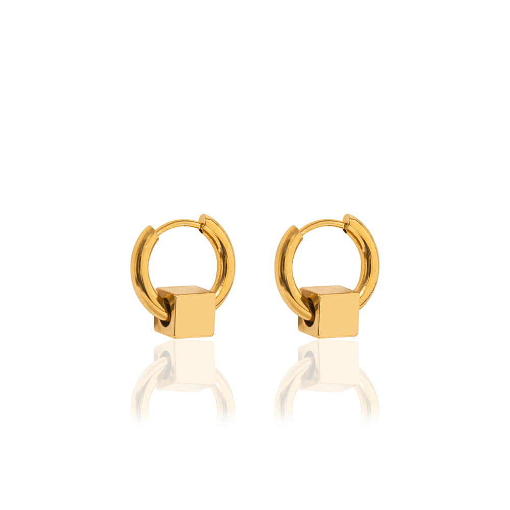 A Weathered Penny  Gold Plated Cube Huggie Earrings