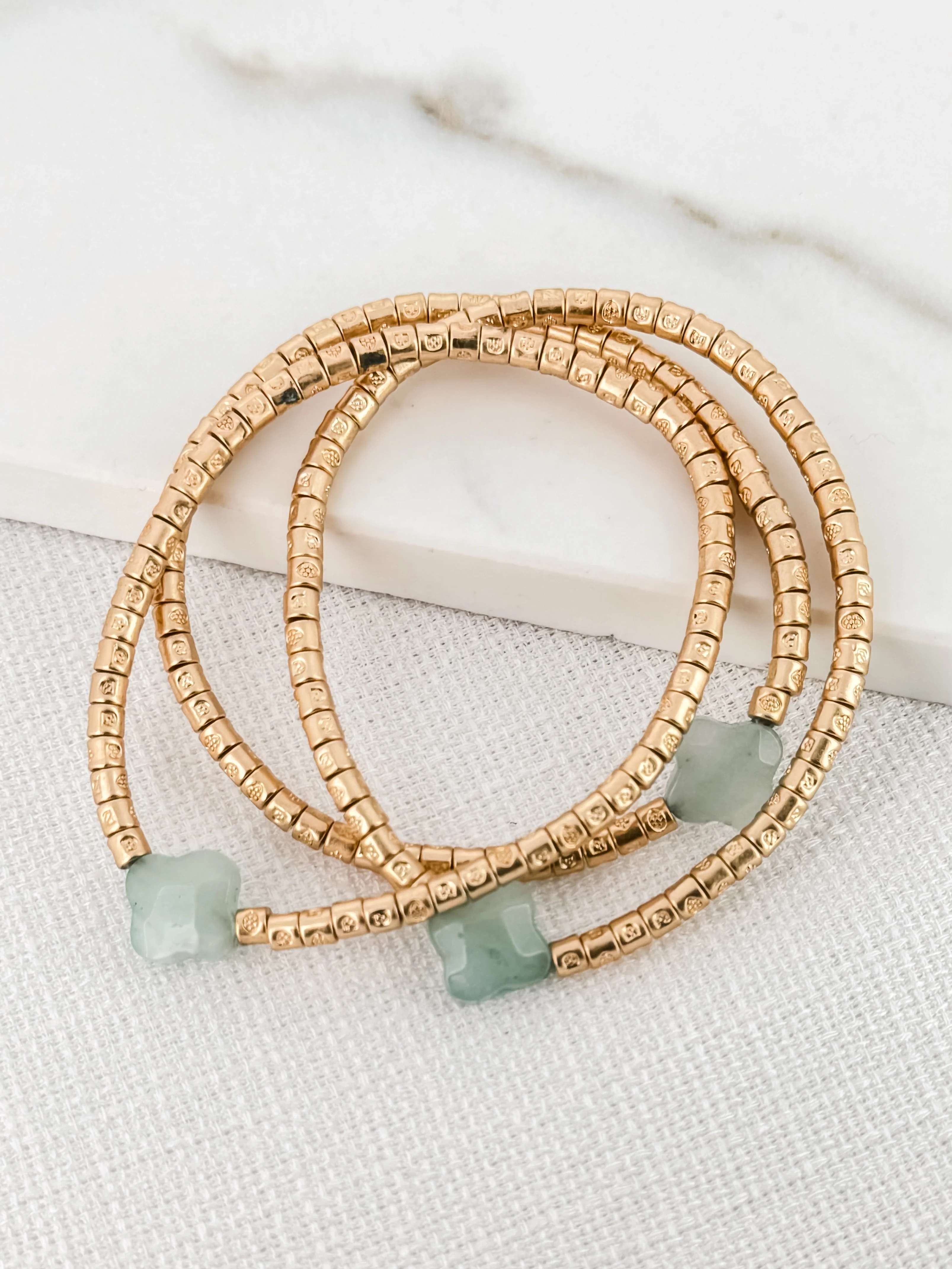 Envy Gold Triple Layer Bracelet with Semi Precious Aqua Fleurs