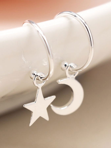 POM Sterling Silver Sleeper Earrings With Moon And Star