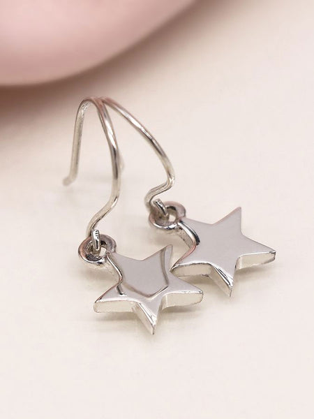 POM Silver Drop Star Earrings