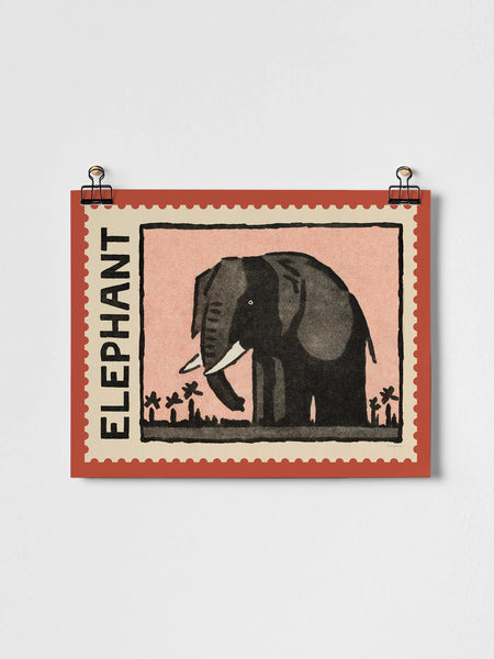 Roomytown Unframed Print Elephant Vintage Stamp - A3 Giclee Print