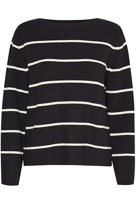 ICHI Ihboston Stripe Boatneck Pullover - Meteorite/almond