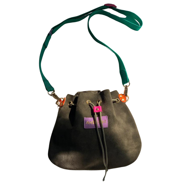 Antigone Rhea Gathered Suede Bag In Moss By