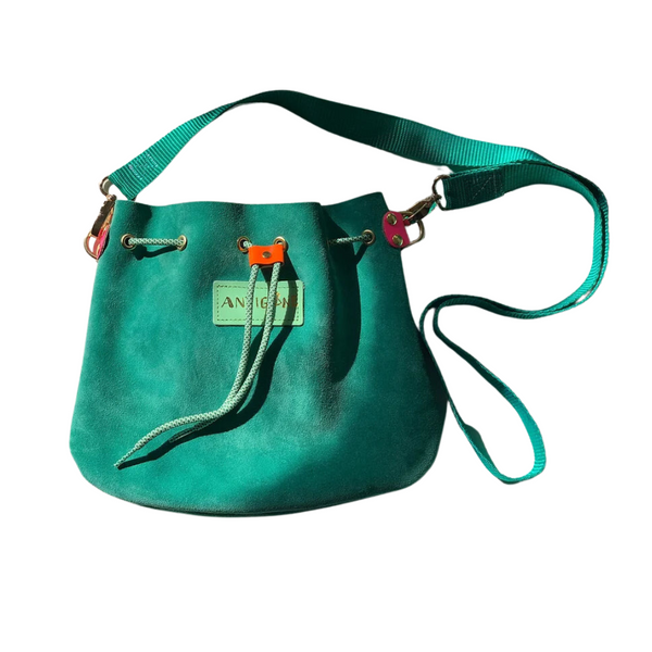 Antigone Rhea Gathered Suede Bag In Menta By