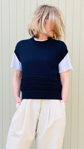 Charl Knit West Vest In Navy Blue By Wear