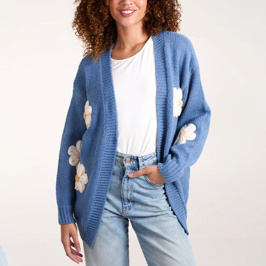 source lifestyle   Blue Daisy Flower Cardigan