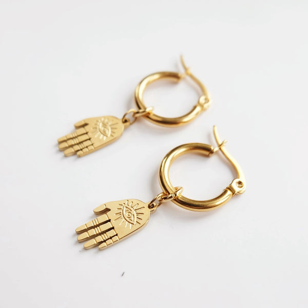 Augusta Jewellery | Hamsa Evil Eye Earrings | Gold