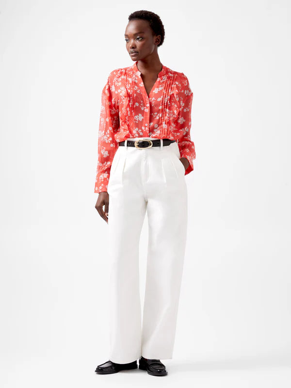 French Connection Alessandra Hallie Crinkle Blouse-cayenne Red/white-72xba