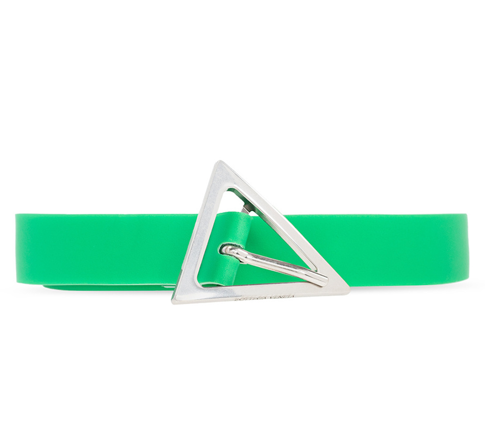 Bottega Veneta  Parakeet Green Triangle Logo Buckle Rubber Belt