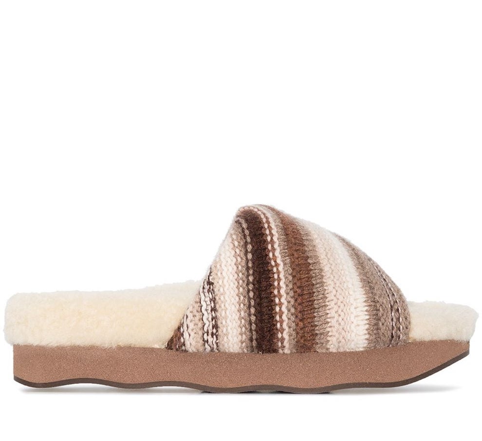 Chloe  Multicolor Brown Wavy Lined Slides Sandals