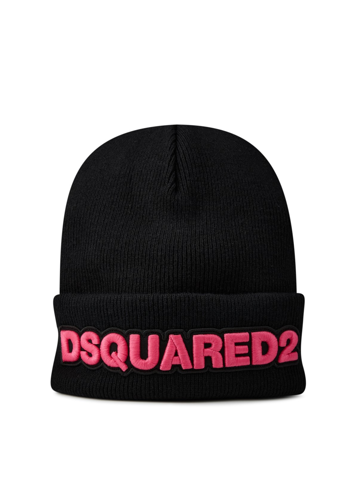 Dsquared2 Black and Pink Logo Wool Beanie