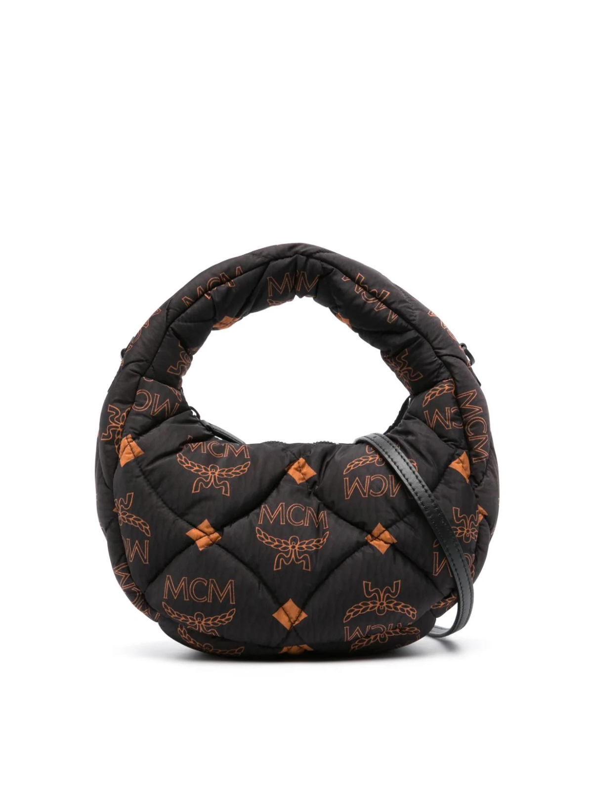 MCM Black Aren Monogram Logo Hobo Bag