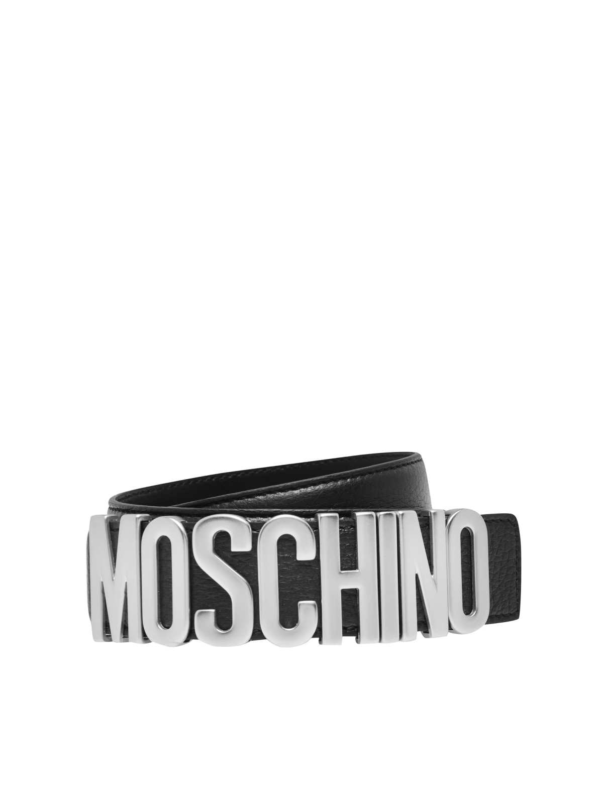 MOSCHINO Black and Silver Logo Plaque Belt