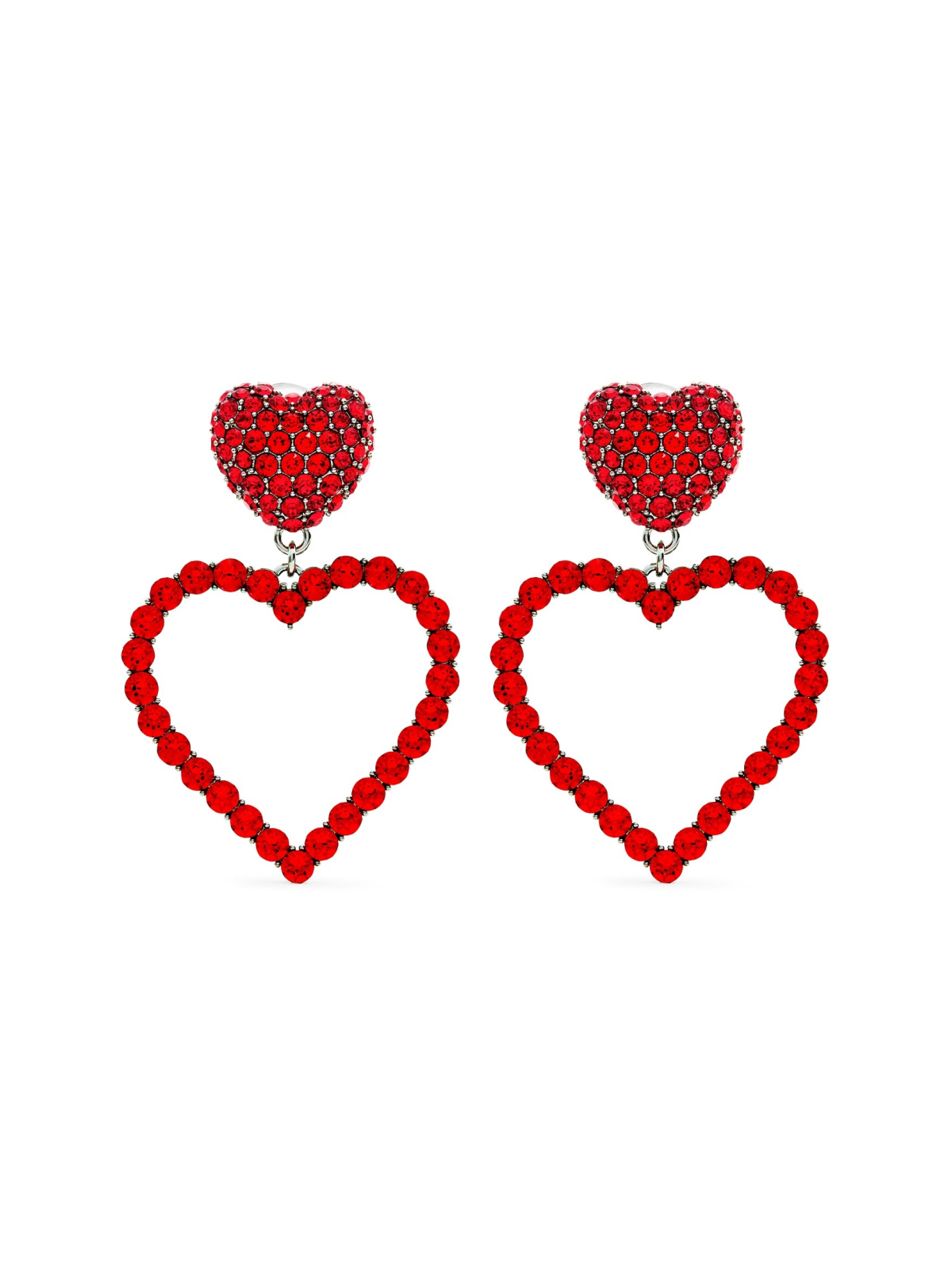 MOSCHINO Red Heart Crystal Clip Earrings