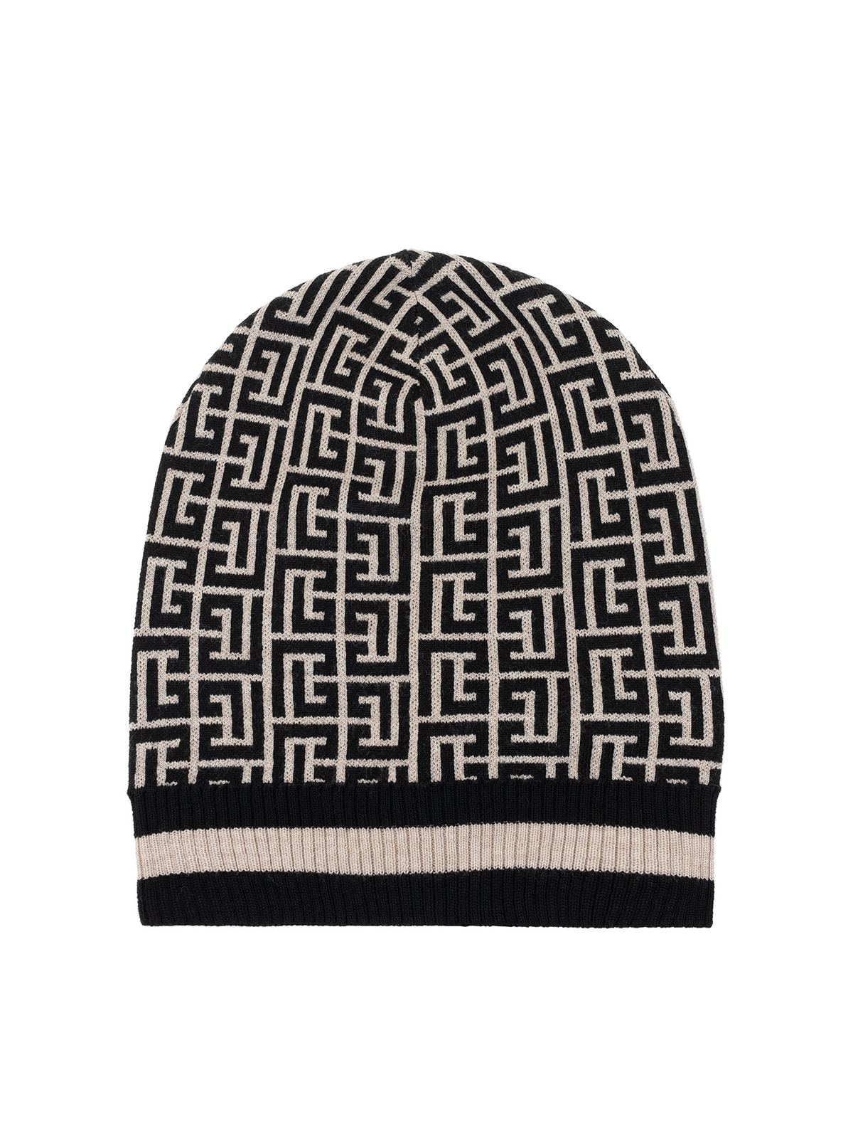 Balmain Black and Ivory Monogram Logo Beanie