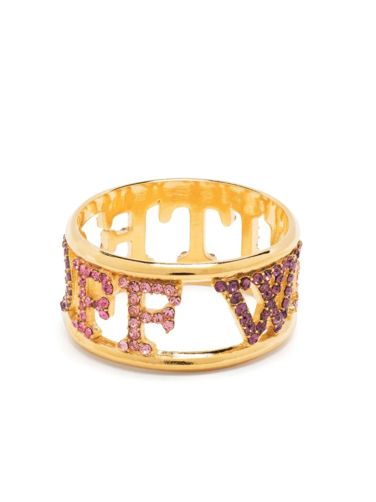 Off White Gold and Multicolor Logo Pavé Ring