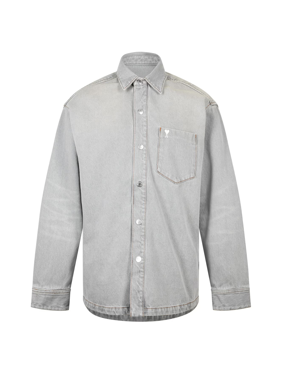 AMI Paris Grey De Coeur Logo Denim Overshirt