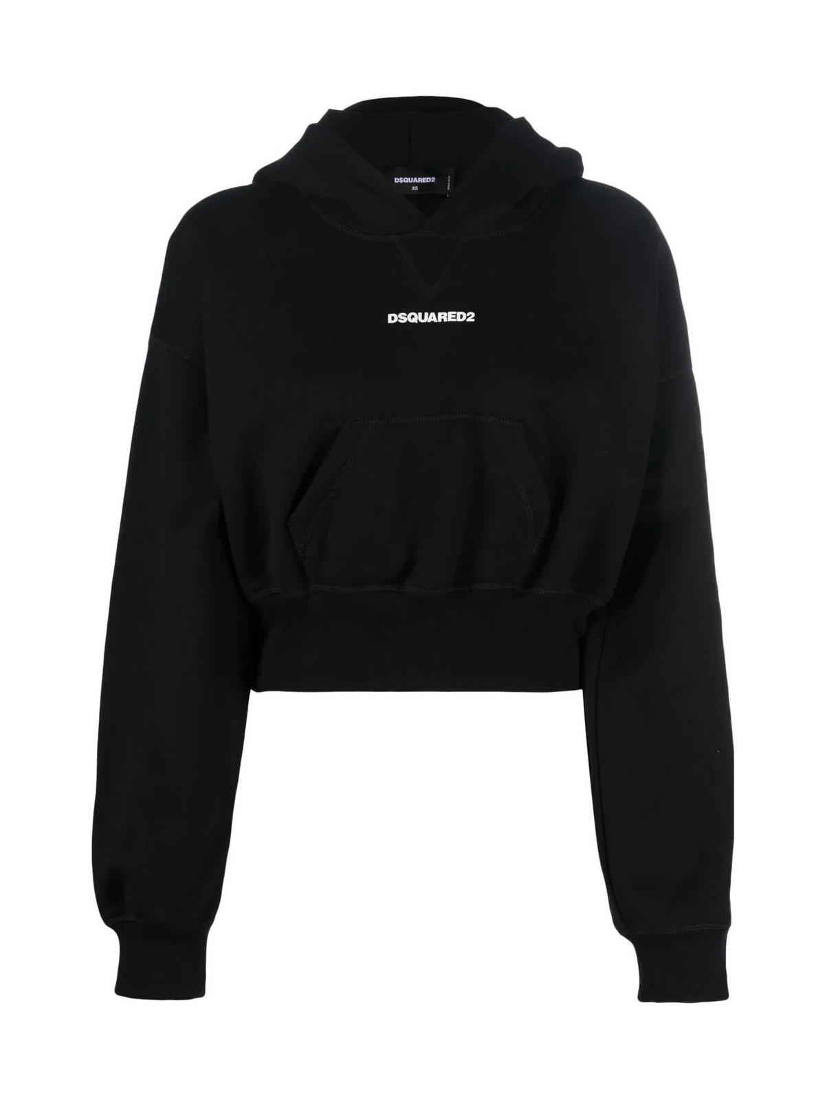 Dsquared2 Black Attached Cap Cropped Hoodie