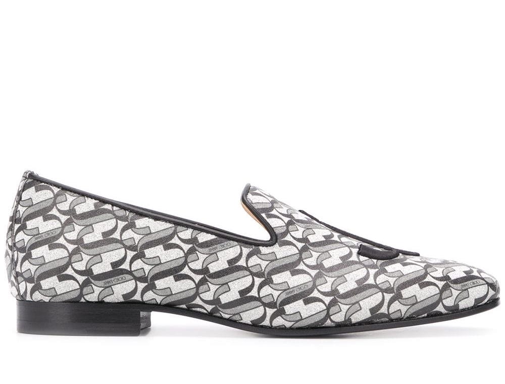 Jimmy Choo Silver and Black Sache Flats Slippers Loafers