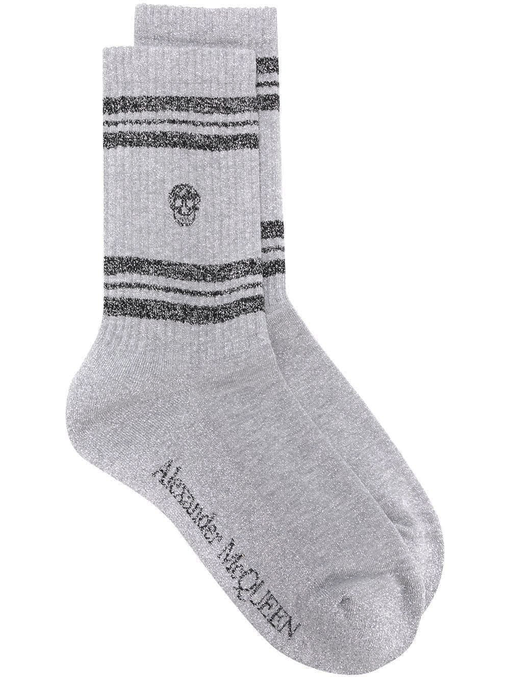 Alexander McQueen  Silver and Black Skull Logo Socks