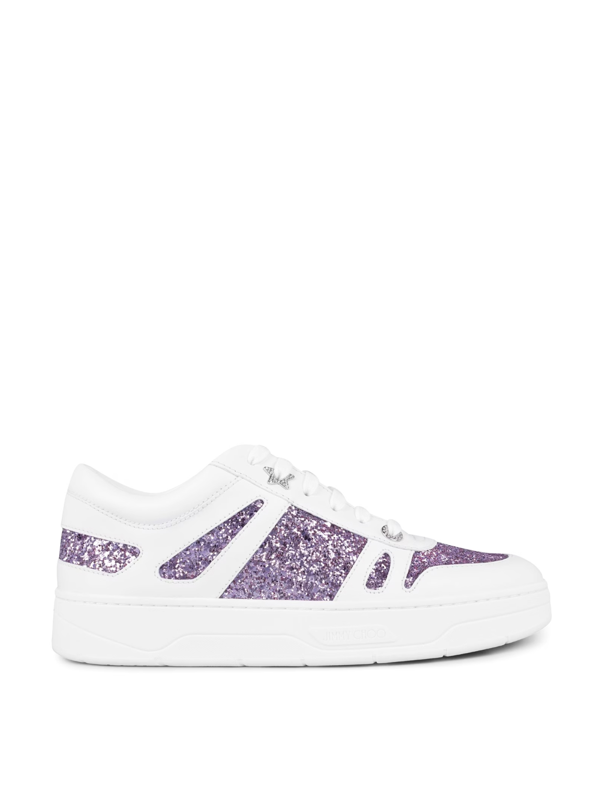 Jimmy Choo White and Pink Violet Hawaii Glitter Sneakers