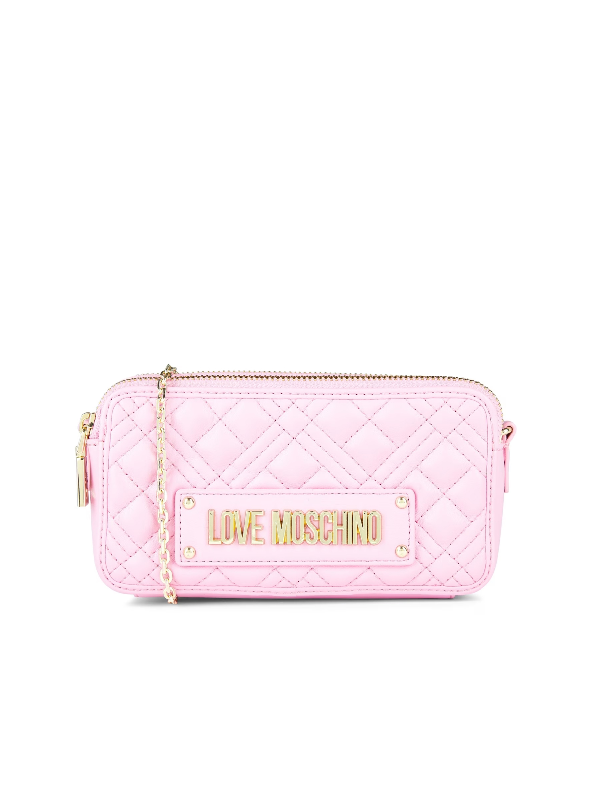 MOSCHINO Pink Super Quilted Logo Crossbody Bag