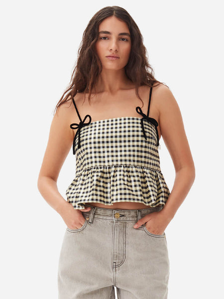 Ganni Shiny Check Jacquard Top