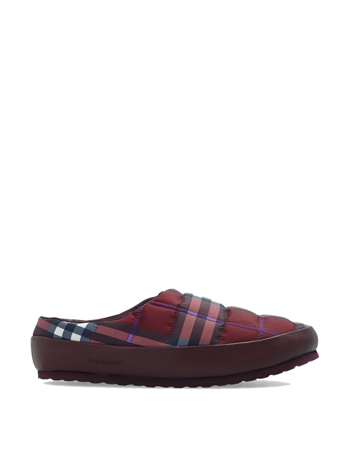 Burberry  Deep Maroon Northaven Check Logo Mules Slippers