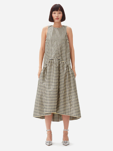 Ganni Shiny Check Jacquard Midi Dress