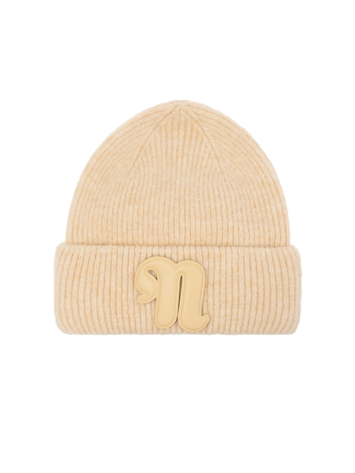 Nanushka Beige Higgins Logo Fluffy Knitted Beanie