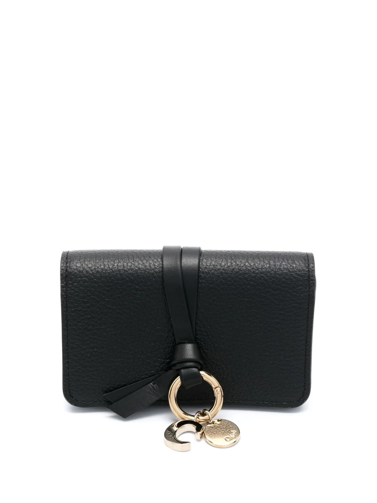 Chloe  Black Alphabet Logo Charm Foldover Top Wallet