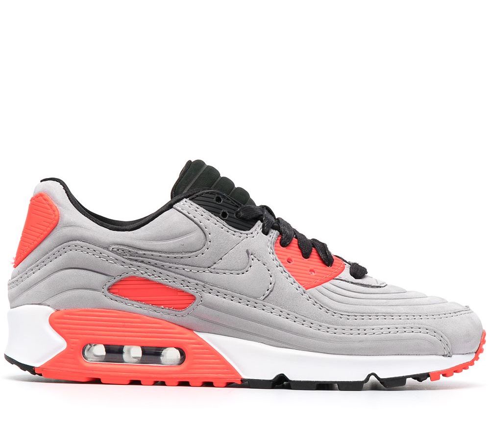 Nike Night Silver and Bright Crimson Air Max 90 QS Low Top Sneakers