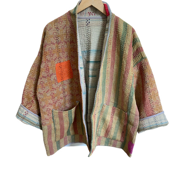 Vani Kantha Jacket Cotton Kantha Reversible Earthy Striped