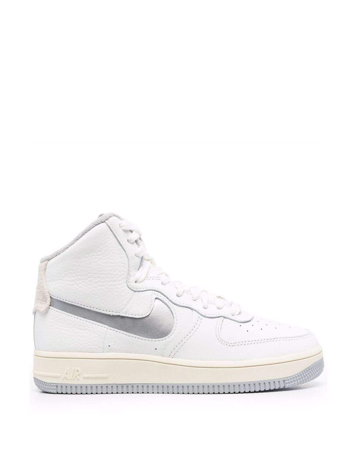 Nike White And Silver Air Force 1 Sculpt High Top Sneakers