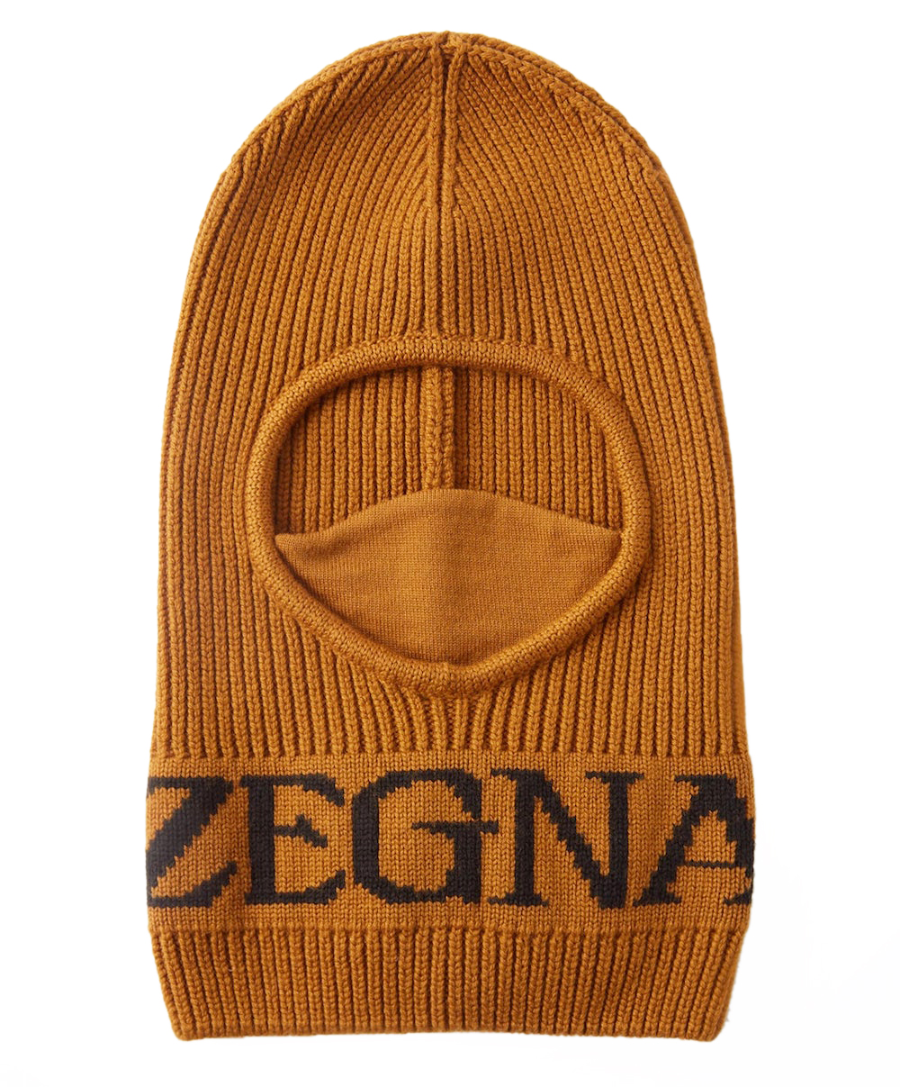 ZEGNA Brown Techmerino Logo Wool Balaclava