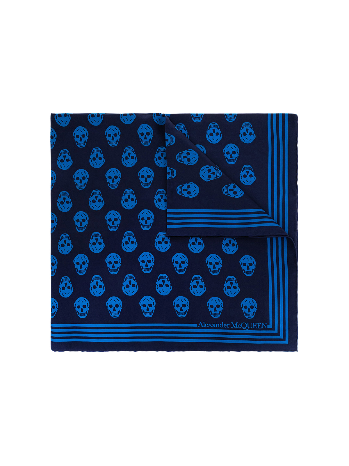 Alexander McQueen  Navy Blue Biker Skull Logo Scarf