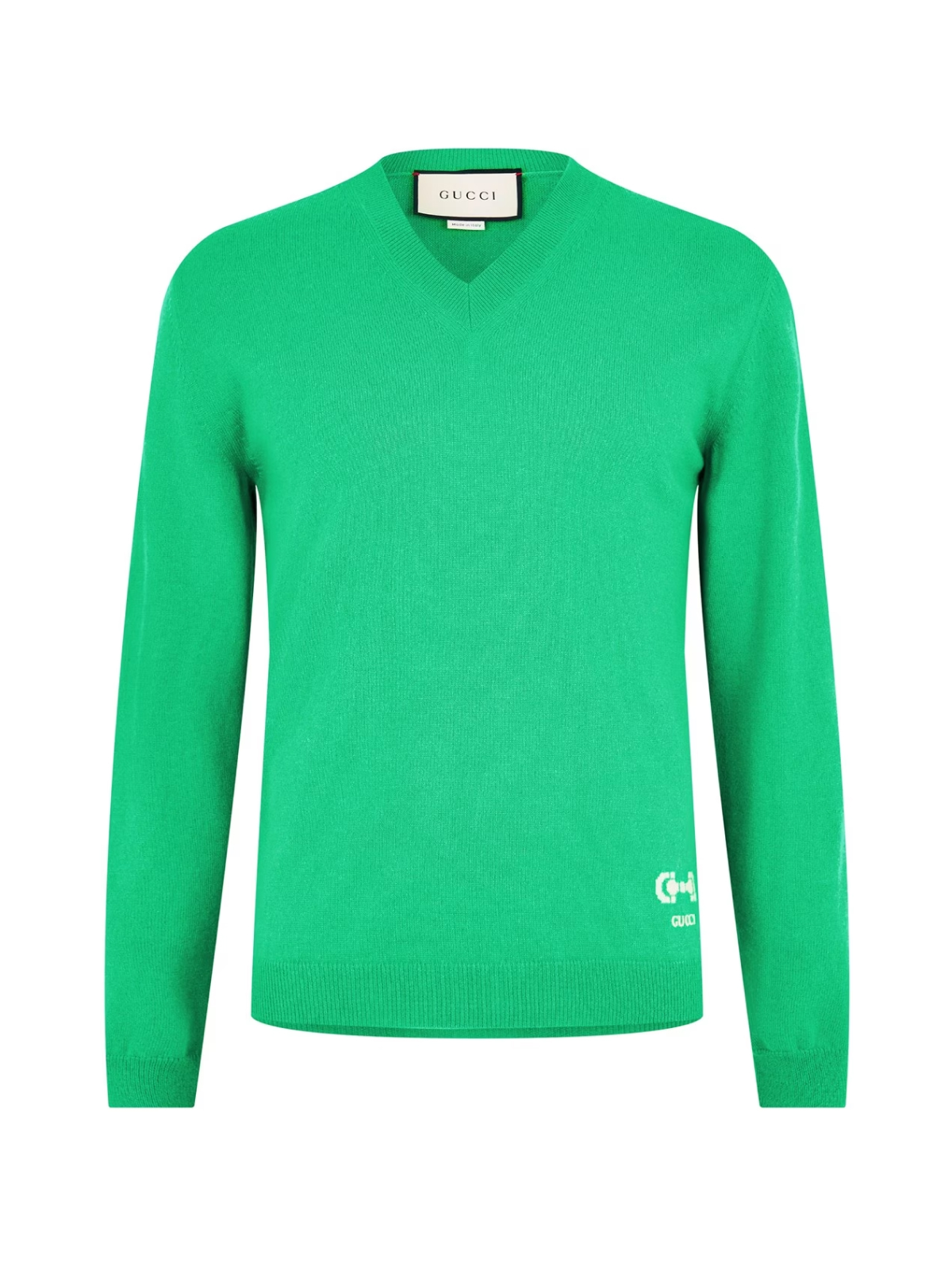 Gucci Green V Neck Horsebit Logo Cashmere Sweater