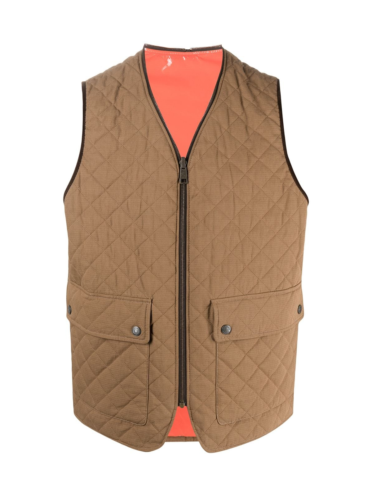 Dsquared2 Brown and Orange Reversible Quilted Vest Jacket